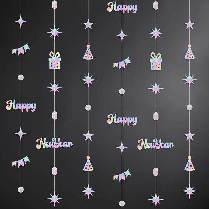 KatchOn, Iridescent New Years Garland- 6.5 Feet, 9 Strings No DIY | Happy New Year Banner Hologra... | Amazon (US)