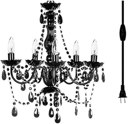 The Original 5 Light Black Plug-in Gypsy Chandelier H21" W19", Black Metal Frame with Black Acryl... | Amazon (US)