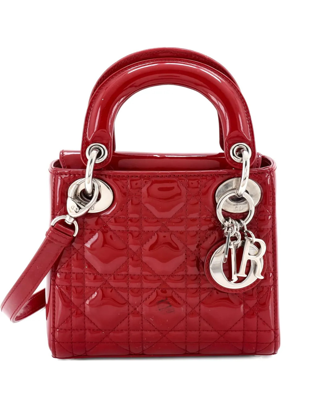 Christian Dior Pre-Owned Lady Dior Bag Cannage Quilt Patent Mini Satchel | Red | FARFETCH UK | Farfetch Global