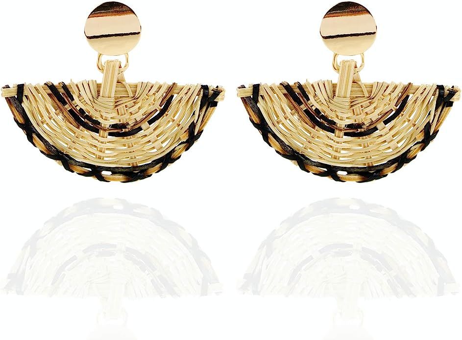 EGOO YAMEE Statement Tassel Earrings Geometric Hoop Raffia Tassel Earring Handmade Bohemian Ratta... | Amazon (US)