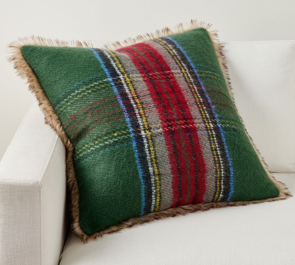 Stewart Plaid with Faux Fur Back Pillow | Pottery Barn (US)