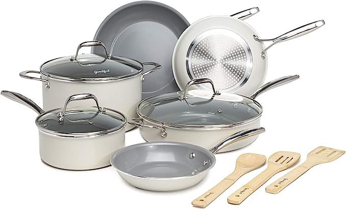 Amazon.com: Goodful Nonstick Ceramic Cookware Set with Titanium-Reinforced Premium Non-Stick Coat... | Amazon (US)