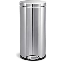 simplehuman 30 Liter / 8 Gallon Round Step Trash Can, Brushed Stainless Steel | Amazon (US)