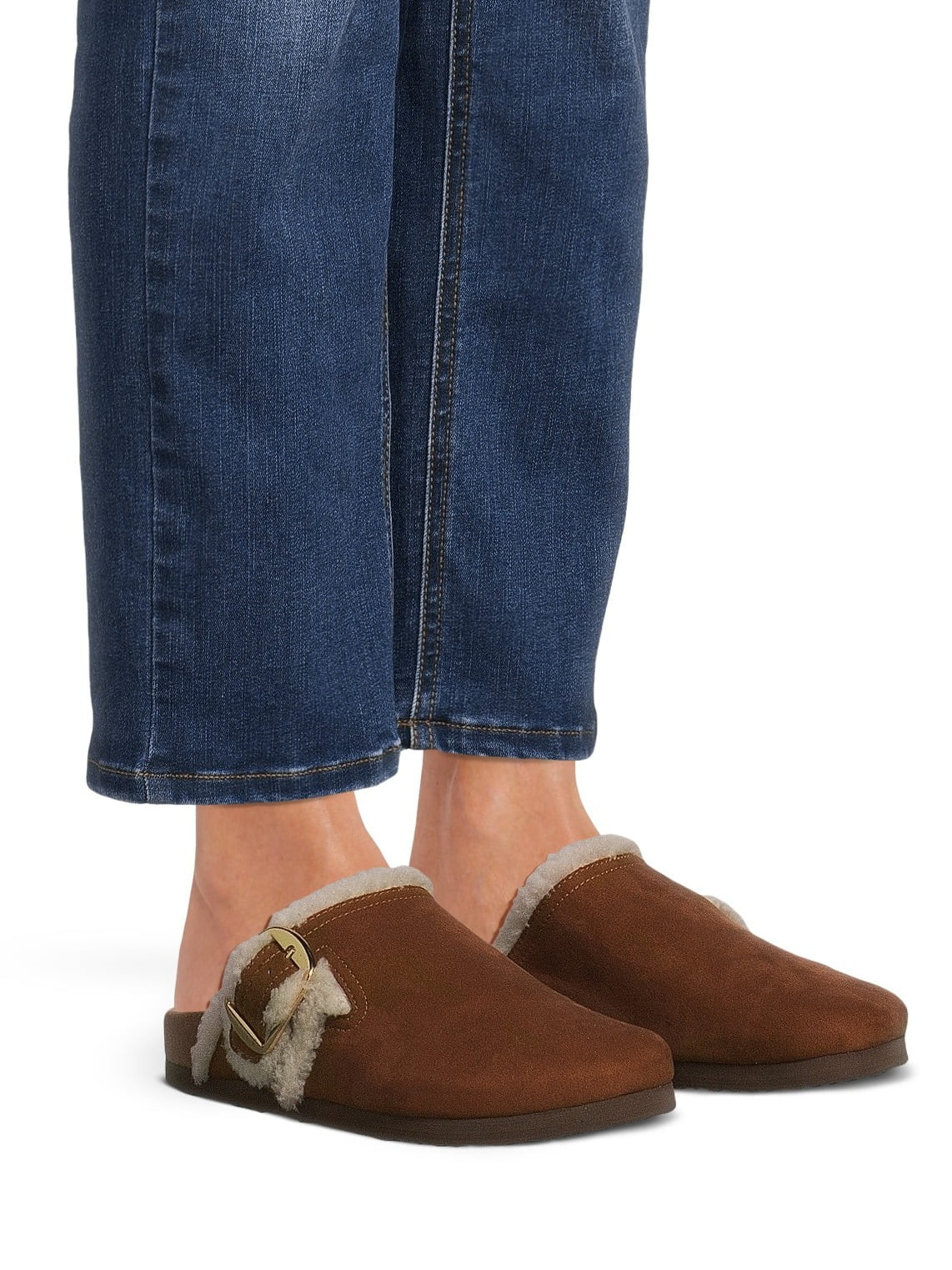 Time and Tru Women's Faux Shearling Cozy Buckle Clogs, Sizes 6-11 | Walmart (US)