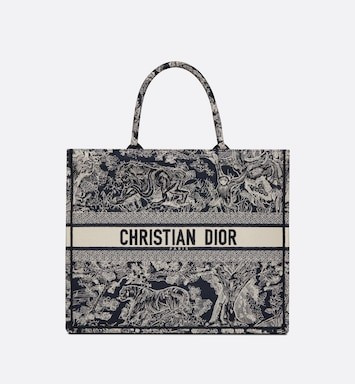 Large Dior Book Tote Blue Toile de Jouy Reverse Embroidery (42 x 35 x 18.5 cm) | DIOR | Dior Couture