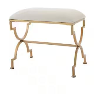 Ivory Upholstered Metal Vanity Stool with Gold Base (23.50 in W. X 21.25 in H.) | The Home Depot