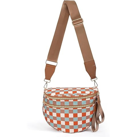 Spacious Checkered Nylon Crossbody Bag Bum Bag Handbags Wallets for Women | Amazon (US)