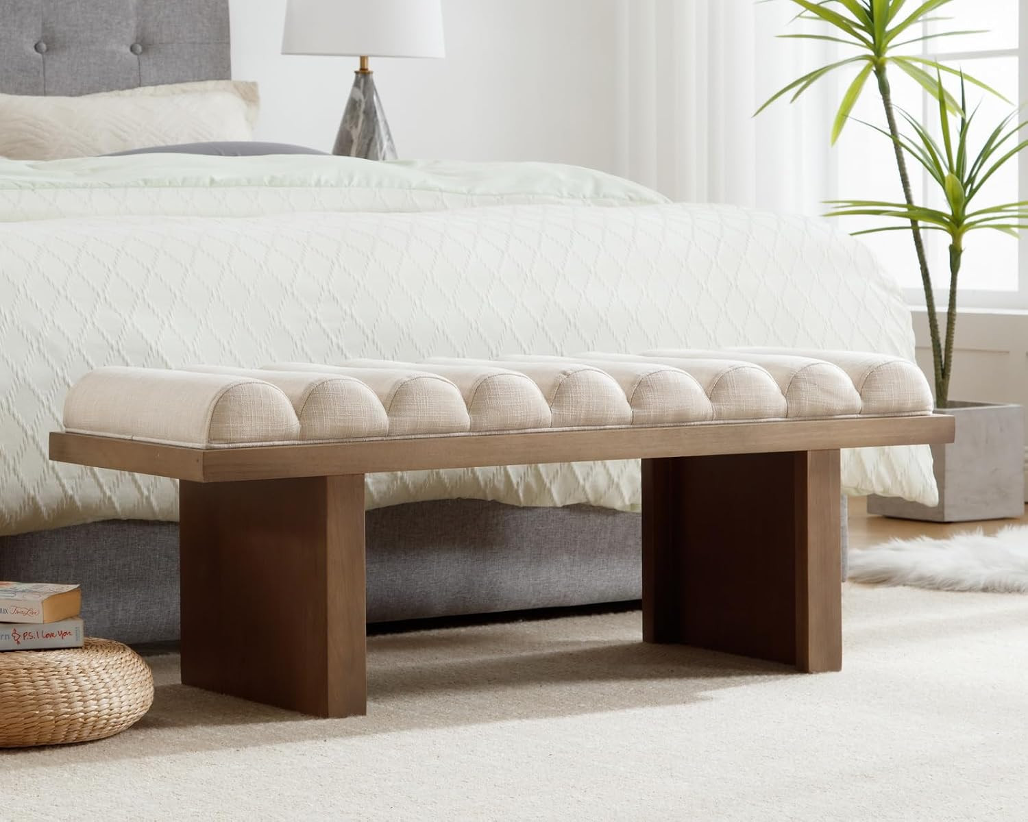 CIMOTA Modern Bedroom Bench, 47 Inch Upholstered End of Bed Bench Padded Entryway Bench with Cyli... | Amazon (US)