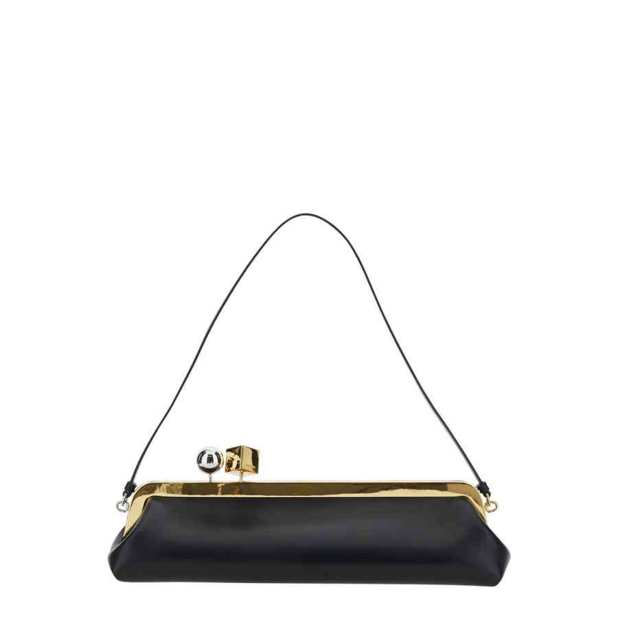 Jacquemus La Pochette Salon Black Shoulder Bag With Kiss-Lock Closure And Removable Shoulder Strap In Leather Woman | Jomashop.com & JomaDeals.com