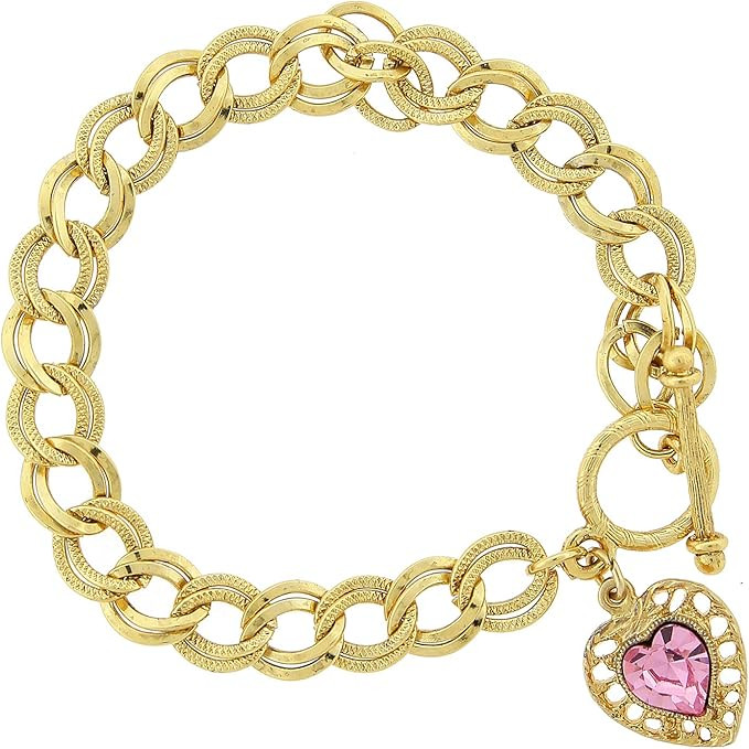 1928 Jewelry Women's Swarovski Element Crystal Heart Charm Toggle Link Bracelet | Amazon (US)