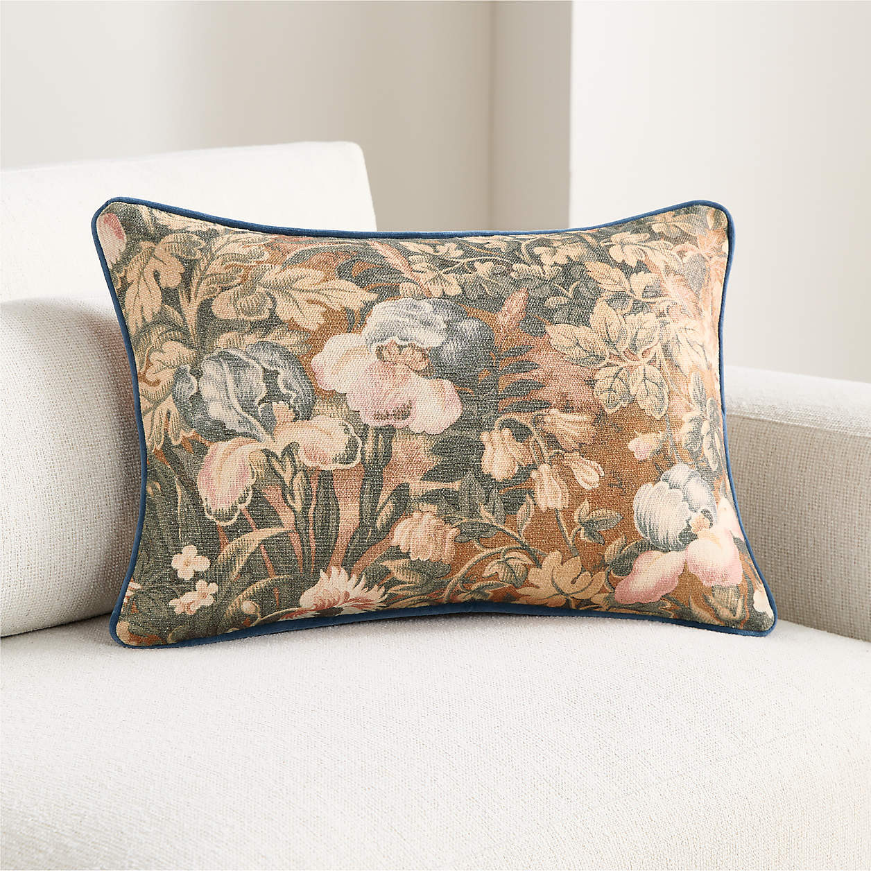 Joules Linen 22"x15" Floral Blue Throw Pillow Cover | Crate & Barrel | Crate & Barrel
