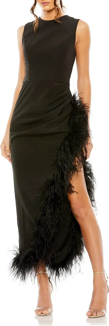 Feather Trim Asymmetric Dress | Nordstrom