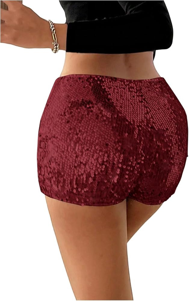 Milumia Women's Sparkly Sequin Shorts Low Waist Straight Leg Shorts Party Rave Concert | Amazon (US)