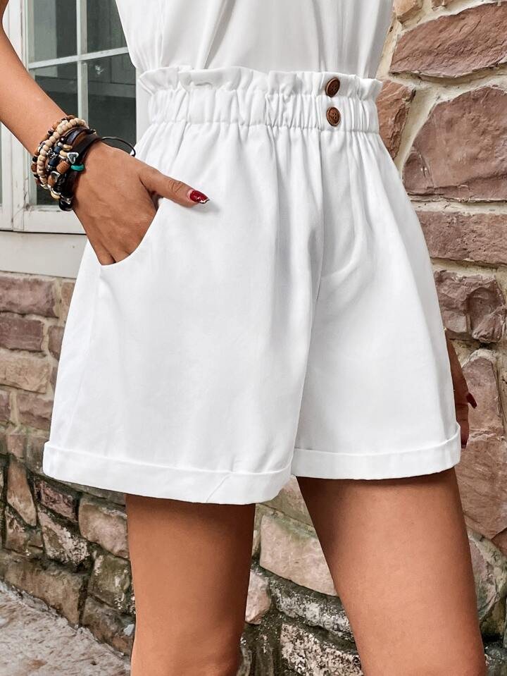 SHEIN LUNE Paperbag Waist Roll Up Hem Shorts | SHEIN
