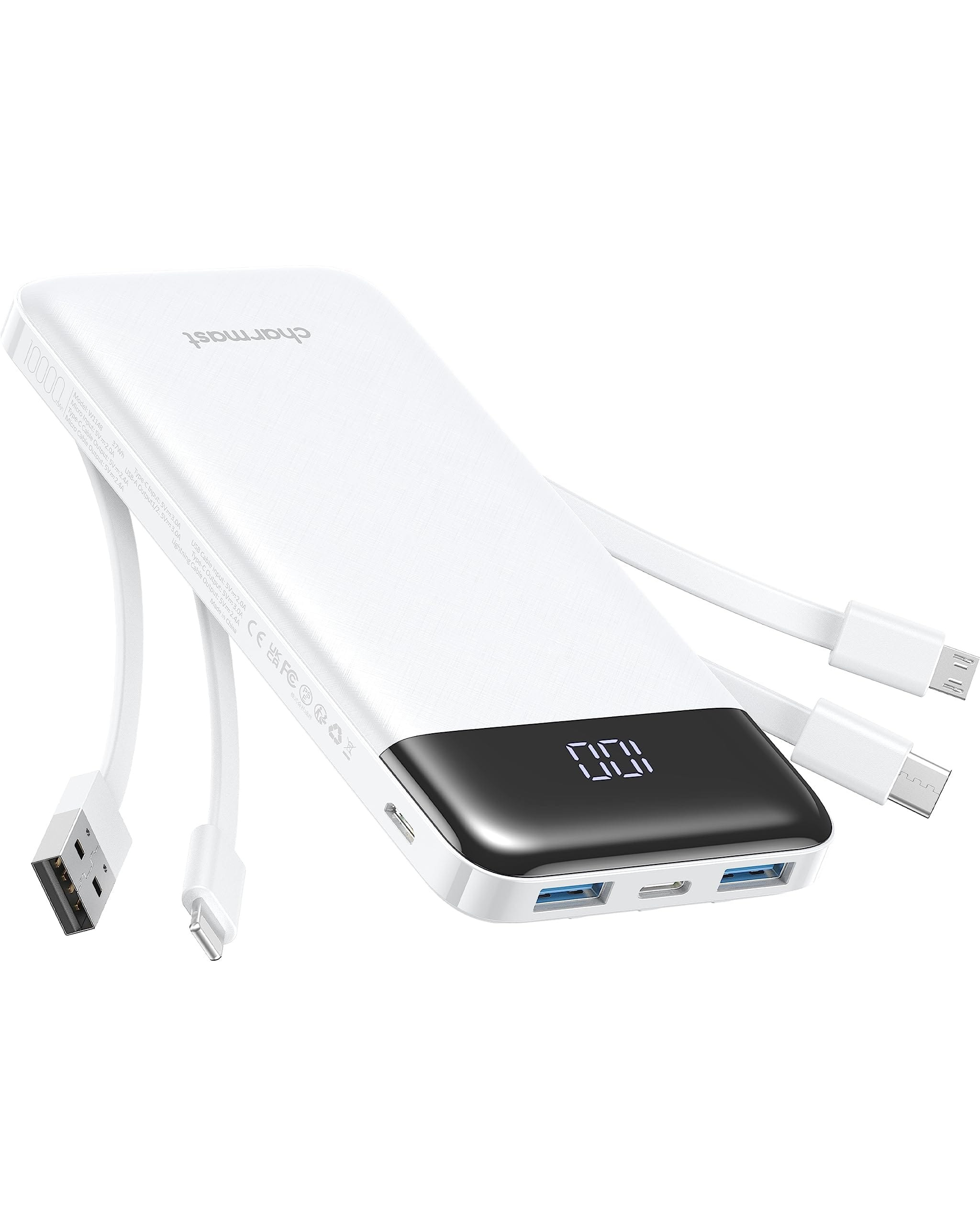 ESBANY - Charmast Portable Charger with Built in Cables, Power Bank with Cords Wires, Slim 10000mAh Travel Battery Pack 6 Outputs | Best Buy U.S.