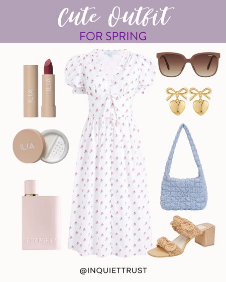 Welcome spring with this cute white floral midi dress! Pair it with sunglasses, gold earrings, a purple handbag, and espadrille heels!
#outfiinspo #dressylook #springfashion #capsulewardrobe

#LTKstyletip #LTKitbag #LTKSeasonal