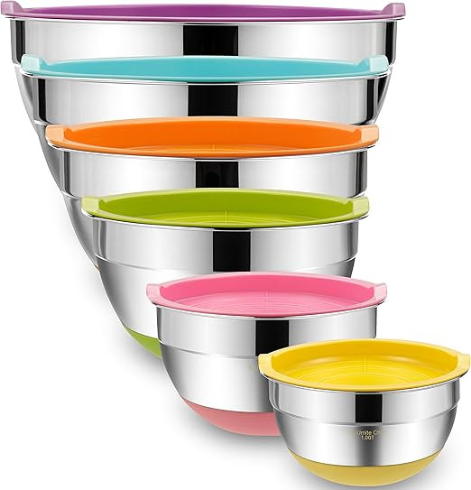 Umite Chef Mixing Bowls with Airtight Lids, 6 Piece Stainless Steel Metal Bowls, Measurement Mark... | Amazon (US)