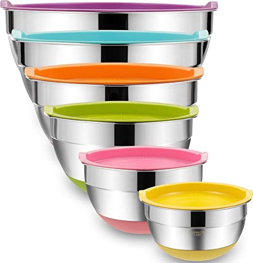 Umite Chef Mixing Bowls with Airtight Lids, 6 Piece Stainless Steel Metal Bowls, Measurement Mark... | Amazon (US)
