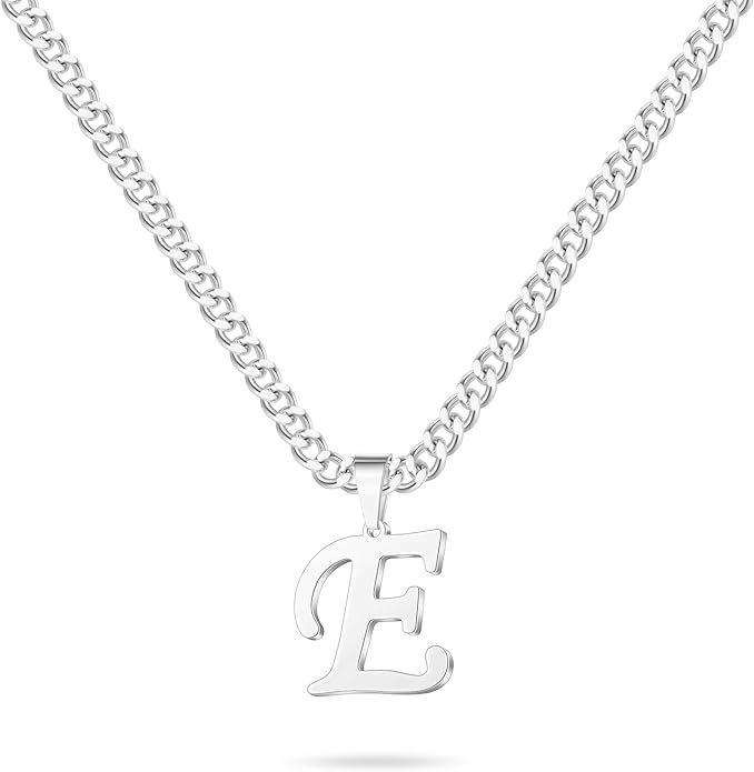 LUXEJEW Gold Silver Cuban Chain Initial Necklaces for Men Stainless Steel Letter Pendant Initial ... | Amazon (US)