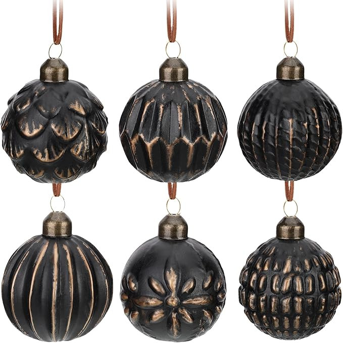 Kathfly 6 Pcs Farmhouse Ball Ornaments Distressed Metal Glass Ball Vintage Style Christmas Balls ... | Amazon (US)