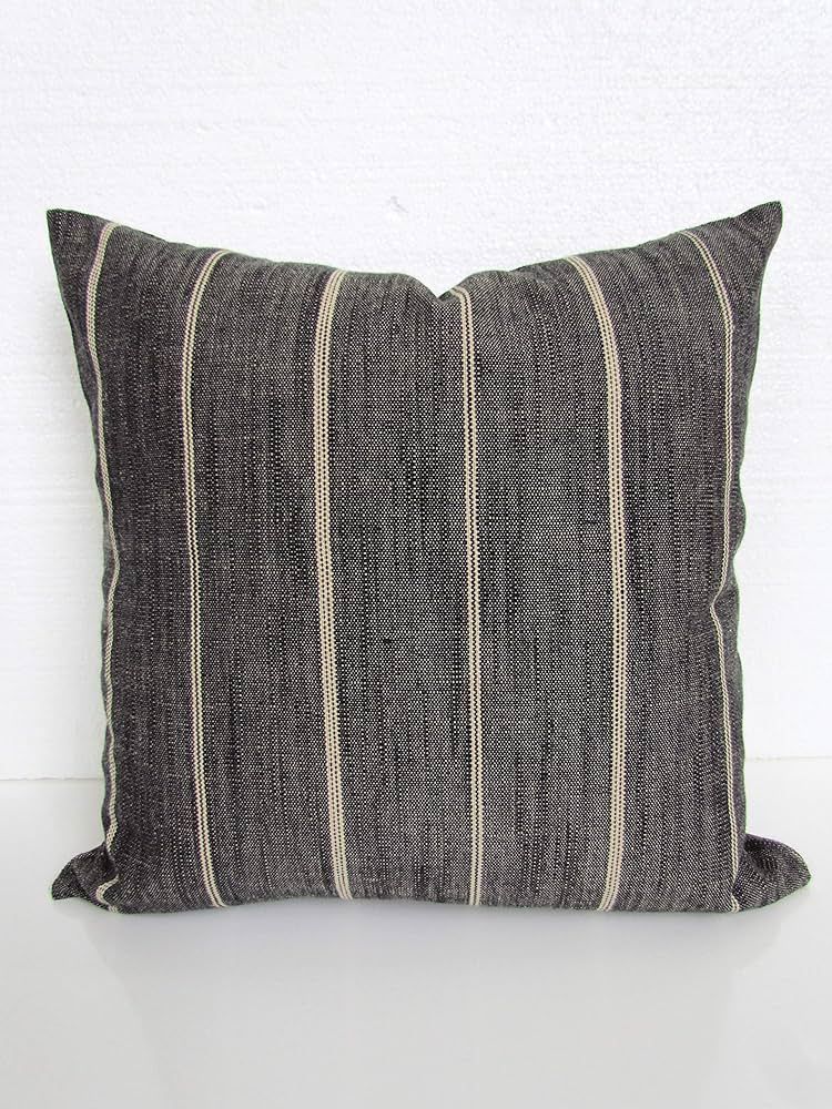 Charcoal Ticking Stripe Throw Pillows Farm House Pillows Charcoal Pillows Black Pillow Covers Far... | Amazon (US)