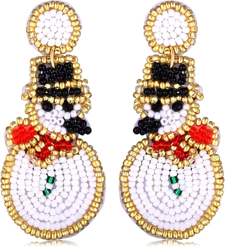 Christmas Earrings for Women Beaded Holiday Snowman Santa Clause Candy Cane Drop Dangle Earrings ... | Amazon (US)