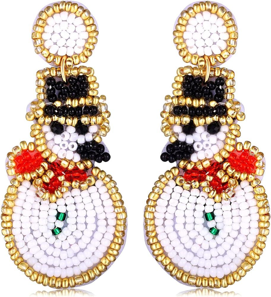 Christmas Earrings for Women Beaded Holiday Snowman Santa Clause Candy Cane Drop Dangle Earrings ... | Amazon (US)