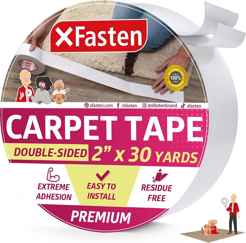 XFasten Double Sided Carpet Tape for Area Rugs 2 Inch x 30 Yards Residue-Free Carpet Tape Double ... | Amazon (US)