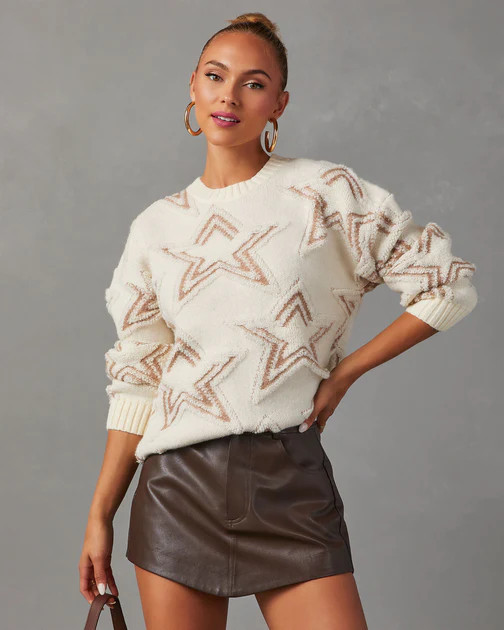 Celestial Chic Star Embossed Sweater - Cream | VICI