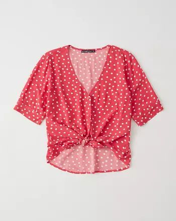 Tie-Front V-Neck Blouse | Abercrombie & Fitch US & UK