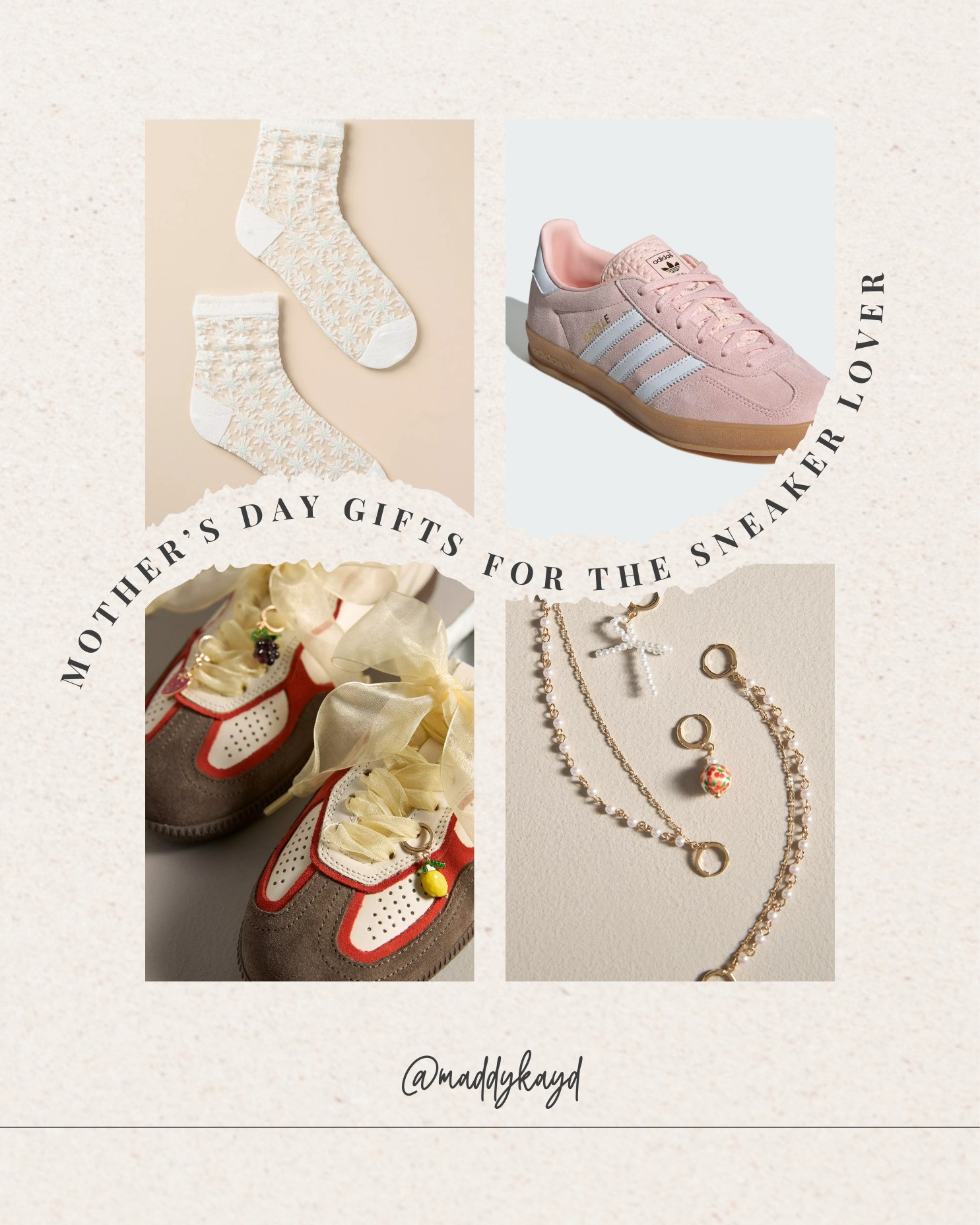 Mother's day gifts for the sneaker lover! I love these trends, styling your Sambas or Gazelles with some feminine laces, charms and socks. My mom may not shop for this on her own, so it will be fun to style these for her as a gift.  

 #LTKGiftGuide #LTKFindsUnder100