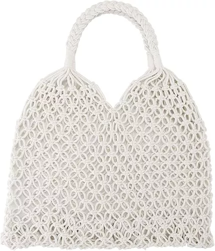 Ayliss Handmade Straw Bag Travel Beach Fishing Net Handbag Shopping Woven  Shoulder Bag for Women