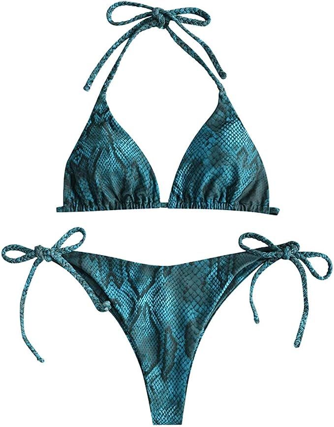 ZAFUL Women's Leopard Print Underwire Tie String Triangle Bikini Set Swimsuit | Amazon (US)