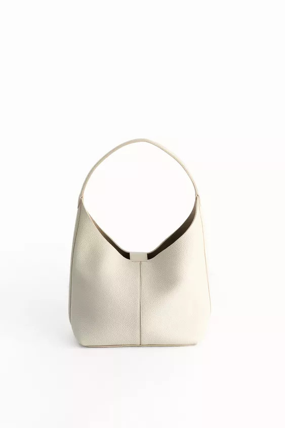 GRAINED LEATHER BUCKET BAG Ecru Chocolate | Zara US