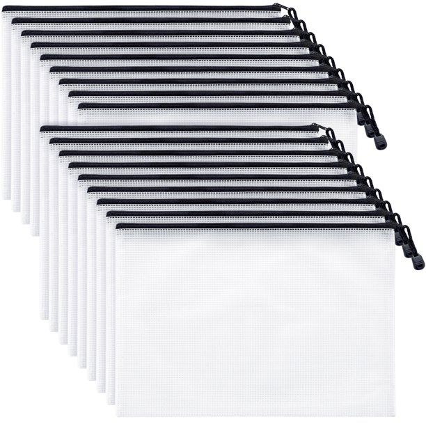 Mesh Zipper File Pouch, A4 Letter Size, White Translucent Document Bags with Black Zip, 18 pcs by... | Walmart (US)