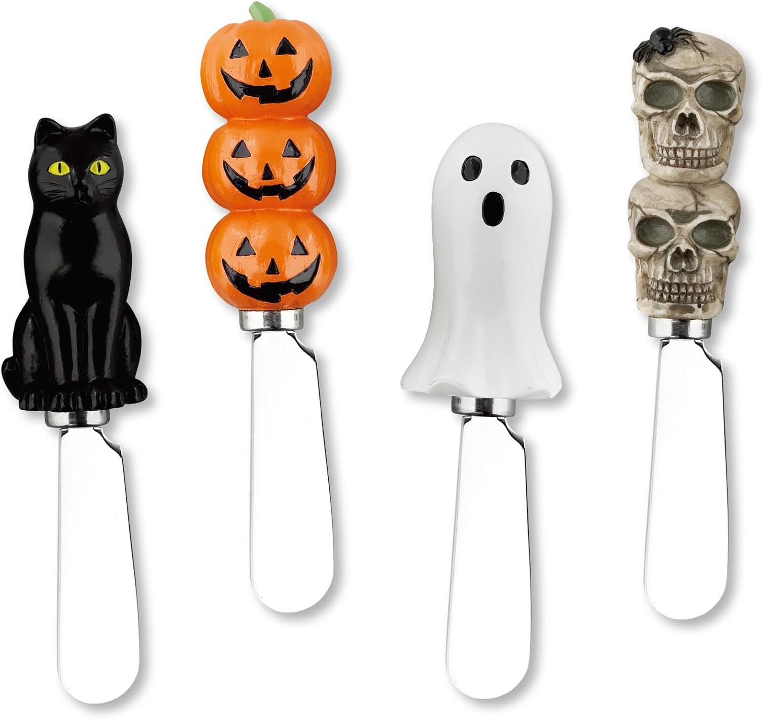 Halloween Themed Cheese Spreaders, Hand-Painted Resin Handles with Stainless Steel Blades for Spreading Cream Cheese, Butter, and Jam, Assorted Designs, Set of 4 | Amazon (US)