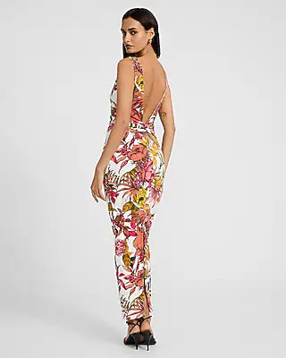 Floral Boat Neck Sleeveless Low Twist Back Maxi Dress | Express
