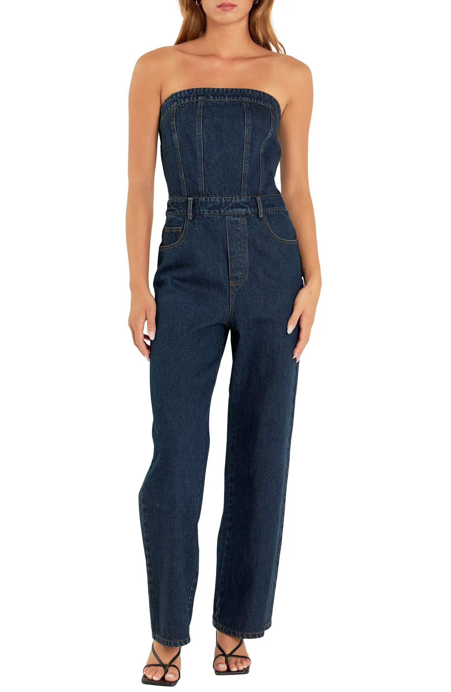 Strapless Corset Denim Jumpsuit | Nordstrom