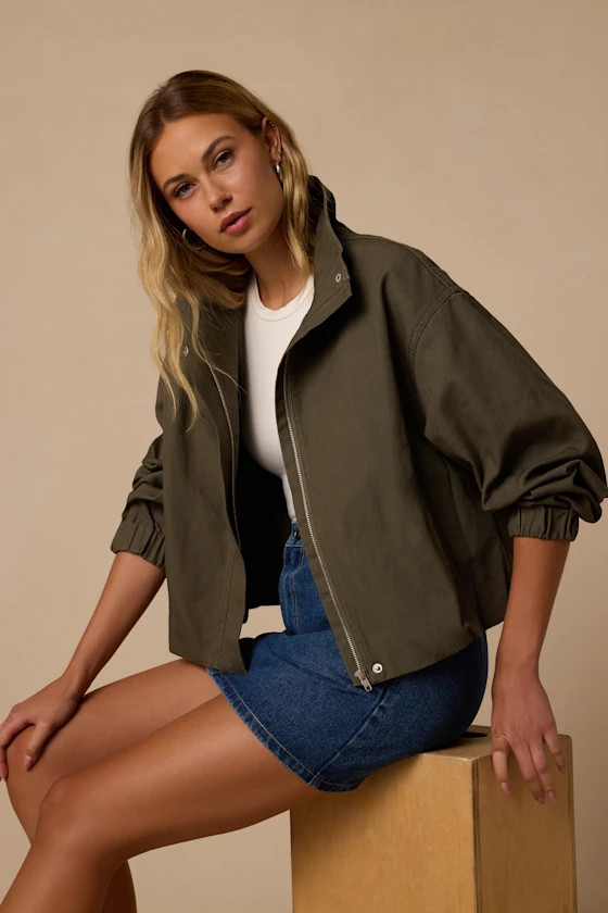 Malena Dark Olive Zip-Up Jacket | Lulus