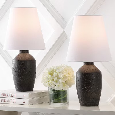 JONATHAN Y Xander 19.5" Minimalist Scandinavian Concrete Effect Resin/Iron Ginger Jar LED Table Lamp, Matte Black (Set of 2) | Target