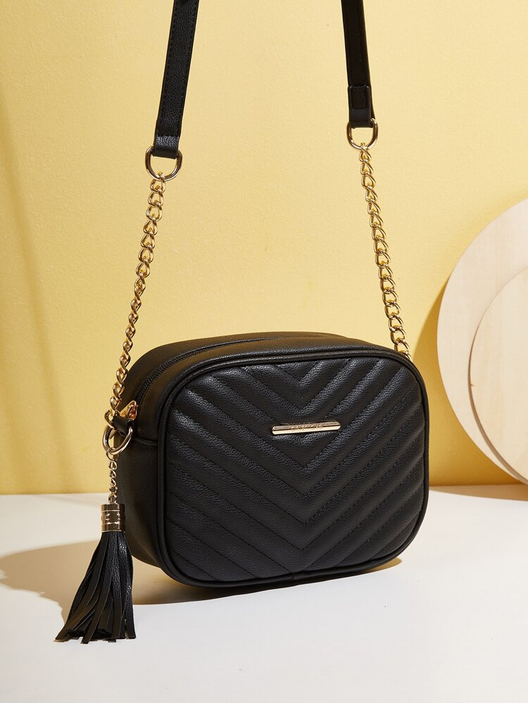 Quilted Pattern Tassel Decor Chain Circle Bag | SHEIN