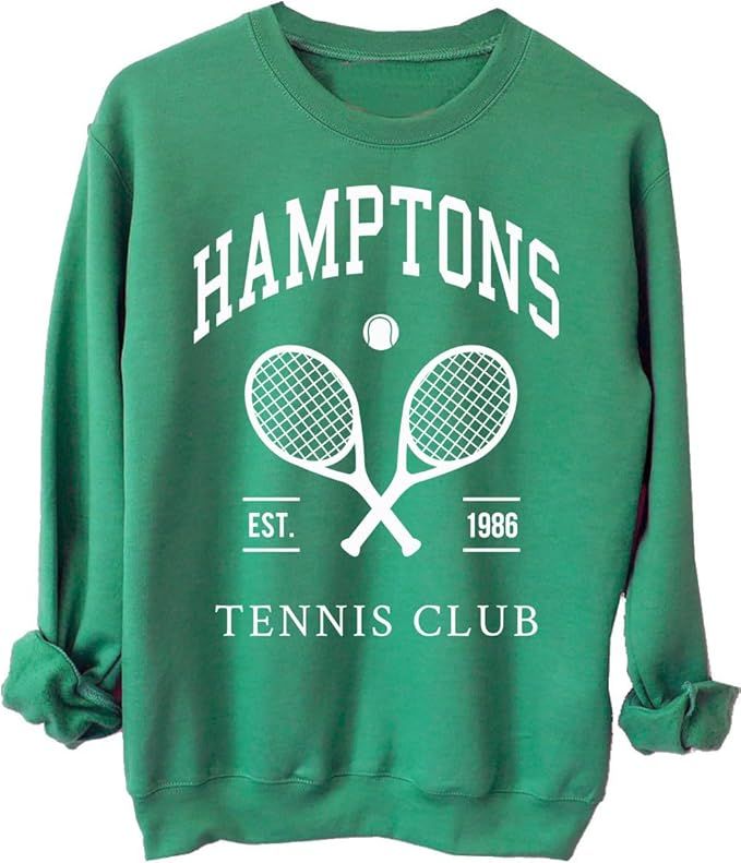 Adult Hamptons Tennis Club Oversized Sweatshirt, Vintage Tennis Sweatshirt, Preppy Sweatshirt | Amazon (US)