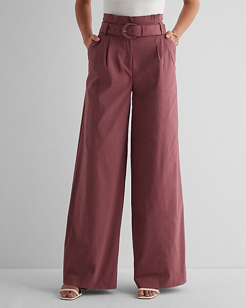 Super High Waisted Belted Paperbag Wide Leg Pant | Express