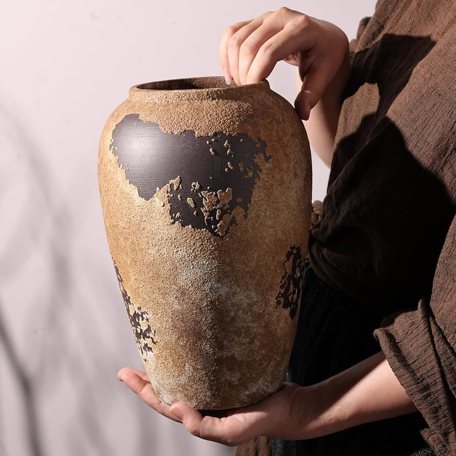 Rustic Ceramic Vase, 10.6 Inch Wabi Sabi Decorative Pottery Flower Vase, Vintage Neutral Vase for... | Amazon (US)