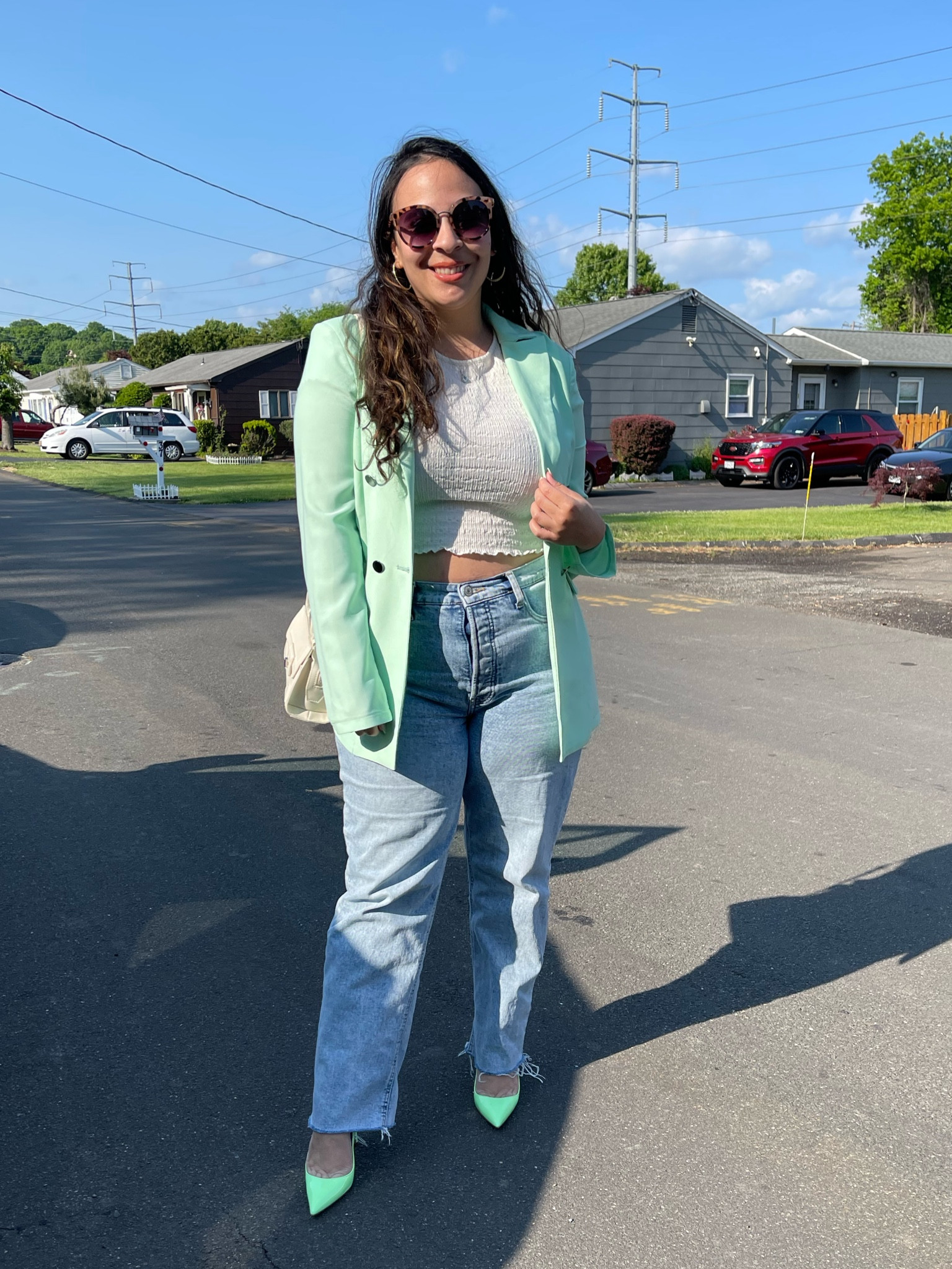 A quick blazer look 🤩 thinking of making this a series! How to style blazers in different ways 🤔

Stay tuned for more fun looks with blazers the next few days! 

I paired this fun mint blazer with a white crop top, jeans from old navy, my mini Zara bag and my Manolo heels 💚

Linked similar pieces to everything so that you can easily recreate this look 🫶🏼

#oldnavyjeans #mintblazer #blazerlook #zarabag #manoloheels #amazonfashion #nordstrom 

#LTKstyletip #LTKFind #LTKshoecrush