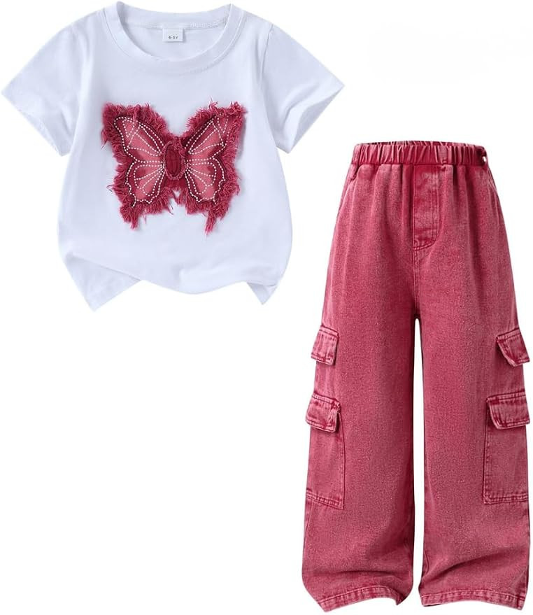Azmxynol Girls Clothes Toddler Little Girl 2 Piece Spring Summer Outfit T Shirt + Denim Pants Set... | Amazon (US)