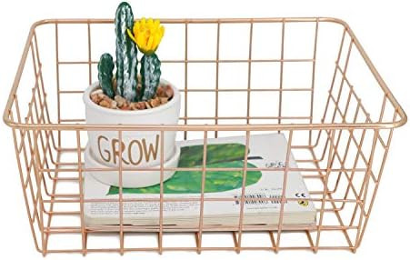 Metal Wire Storage Basket with Handles for Kitchen Food Pantry Papers Home Office Desk Basket Bat... | Amazon (US)