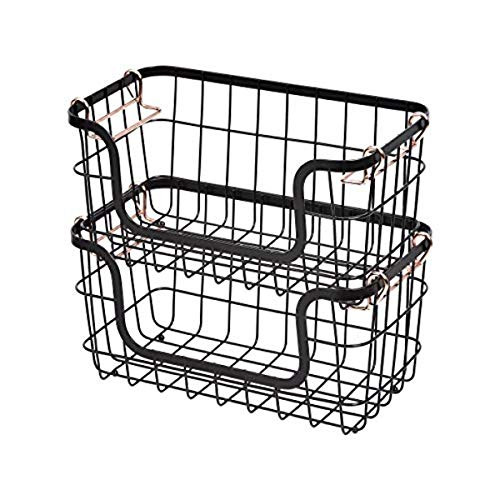 Amazon Basics Stackable Metal Wire Storage Basket Set for Kitchen or Bathroom - Black/Rose Gold | Amazon (CA)