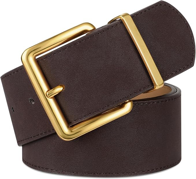 XZQTIVE Women Wide Chunky Belt for Dresses Fashion Thick Suede Belt with Gold Buckle | Amazon (US)
