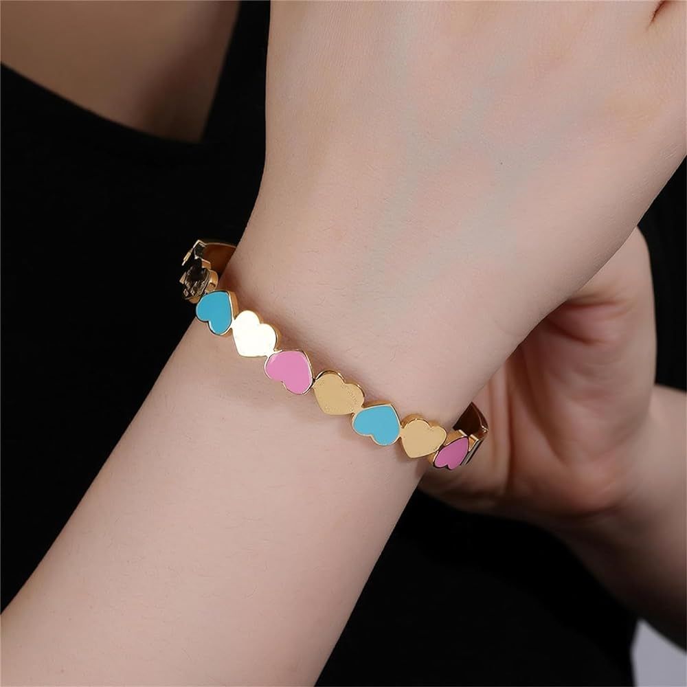 Cute Love Heart Gold Plating Staiess Steel Lucky Cuff Bangles Women Girls Wedding Party Charm Ban... | Amazon (US)